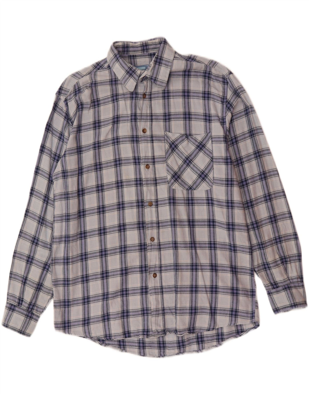 VINTAGE Mens Flannel Shirt Large Blue Check Cotton Vintage Vintage and Second-Hand Vintage from Messina Hembry 