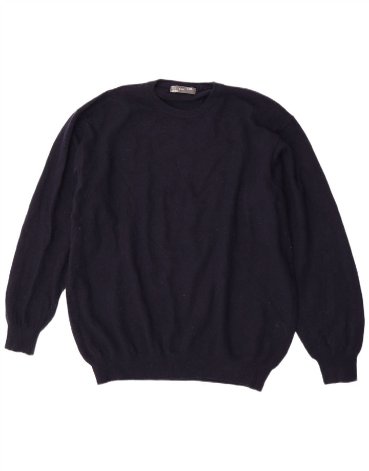 Zara Herre sweater med rund hals XL marineblå uld