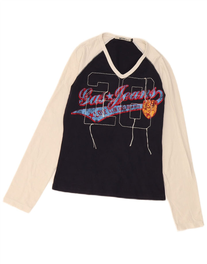 Gas Dame Grafisk Top Langærmet UK 12 Medium Navy Blue Colourblock