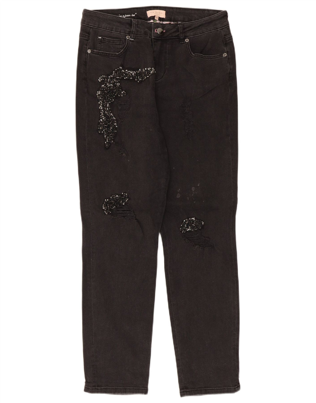Ted Baker Dame Distressed Slim Jeans W28 L28 Sort Bomuld