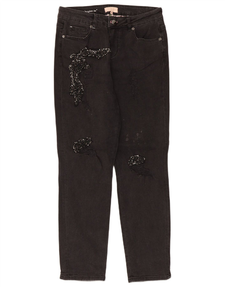 Ted Baker Dame Distressed Slim Jeans W28 L28 Sort Bomuld