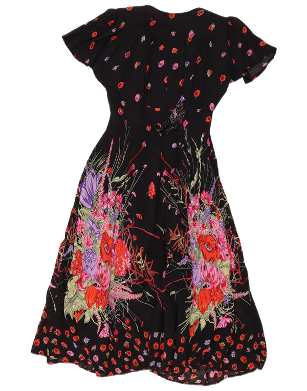 Vintage Dame Maxi Dress UK 10 Small Black Floral
