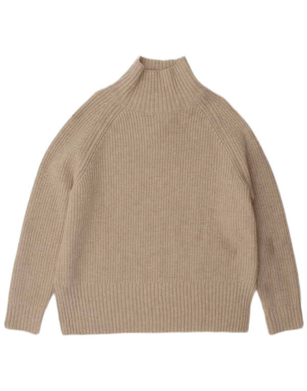 Zara Womens Oversized Turtle Neck Jumper Sweater UK 10 Small Beige Wool