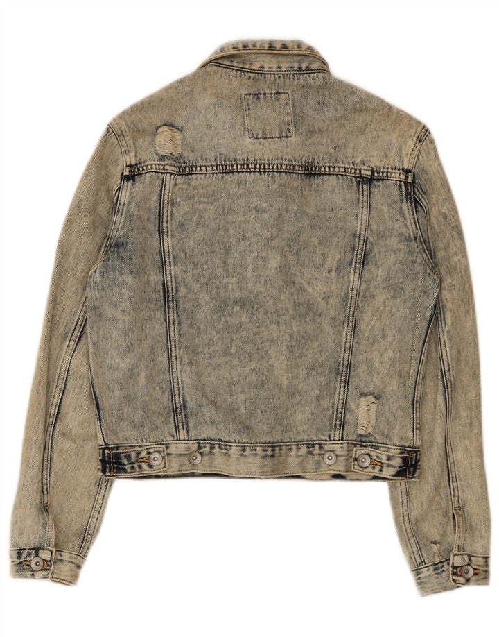 Superdry Womens Crop Distressed Acid Wash denimjakke UK 8 Small Blue