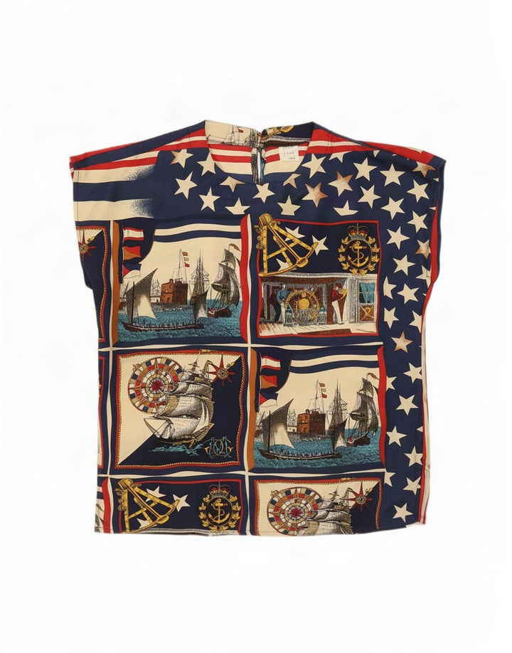 Vintage Damebluse Top UK 12 Medium Multicolored Nautical