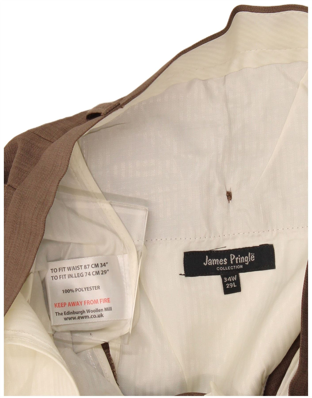James Pringle Herre lige jakkesæt bukser W34 L29 brun polyester