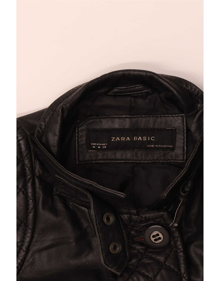 Zara Dame Læderjakke UK 12 Medium Sort