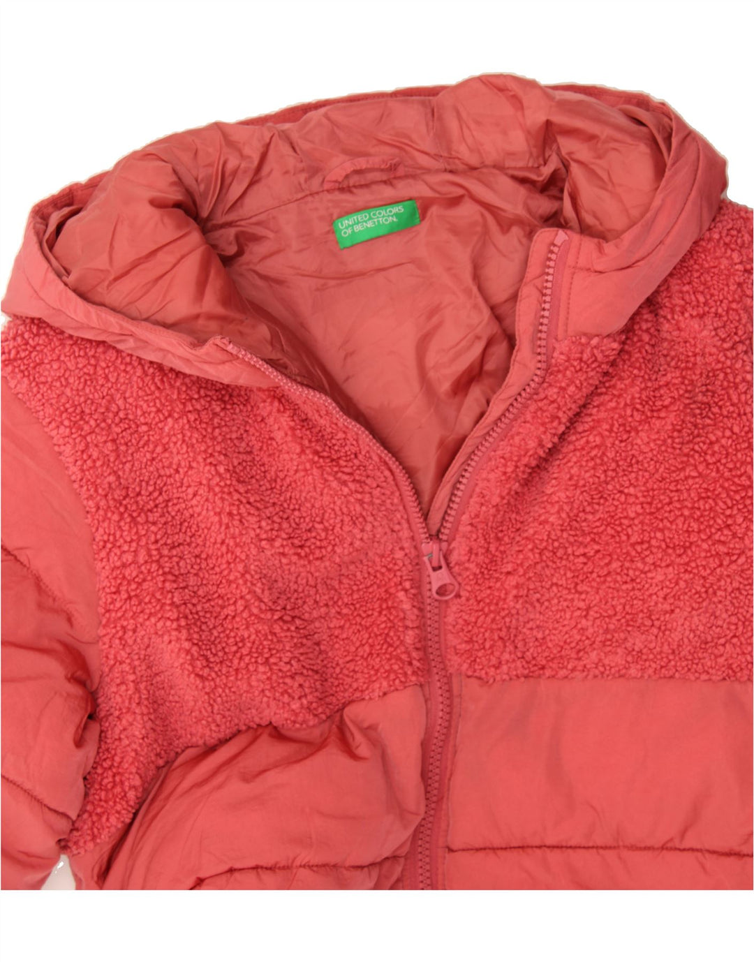 BENETTON Boys Hooded Padded Jacket 13-14 Years 3XL Pink Polyester Vintage Benetton and Second-Hand Benetton from Messina Hembry 