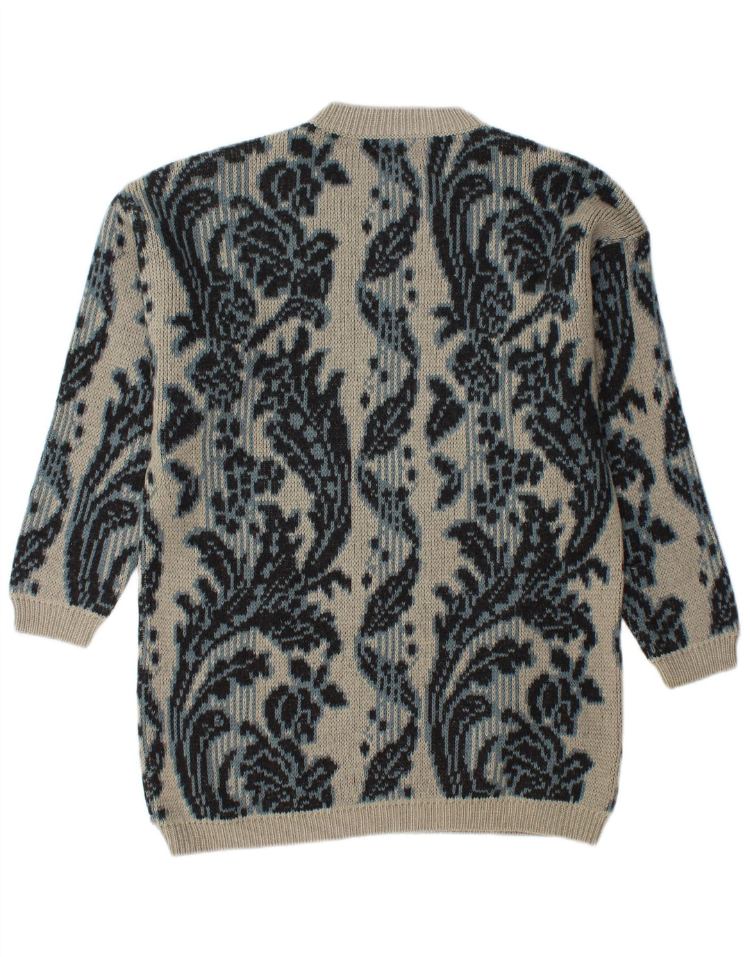 BENETTON Herre Longline Crew Neck Jumper Sweater IT 46 Large Grey Floral