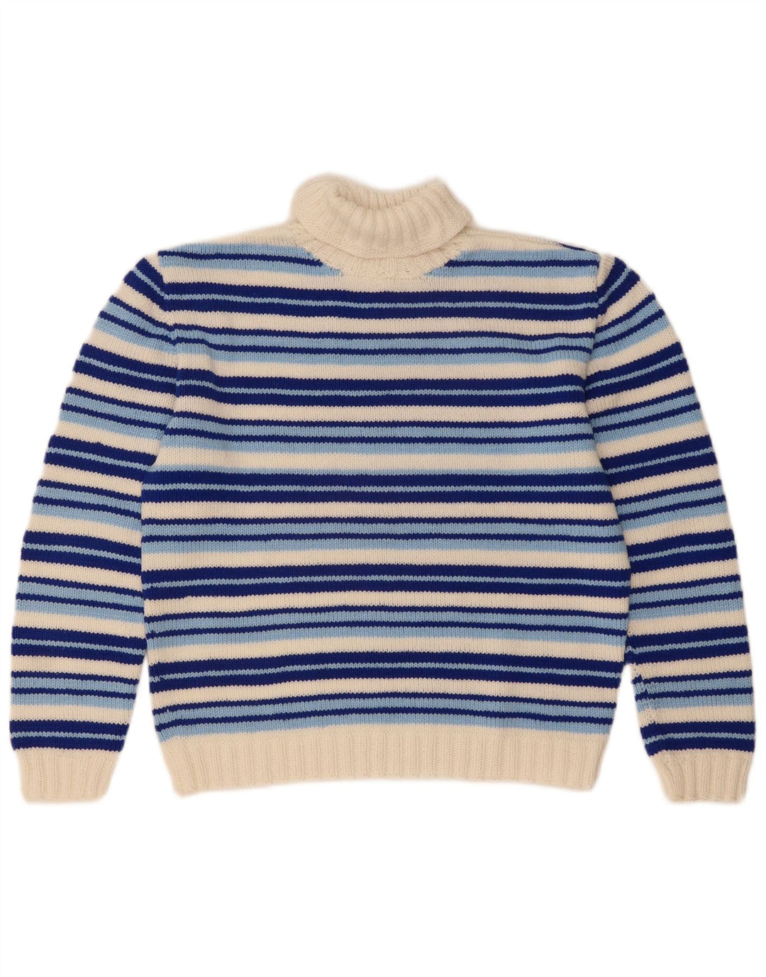 Vintage Dame Roll Neck Jumper Sweater UK 14 Medium Blue Striped