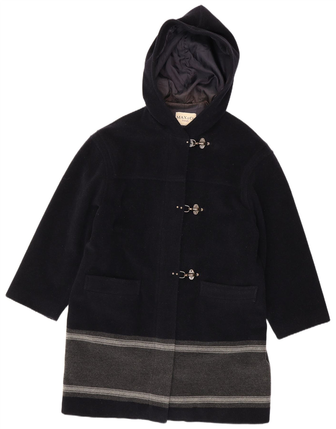 Max & Co. Dame Hooded Duffle Coat UK 14 Large Navy Blue Colourblock
