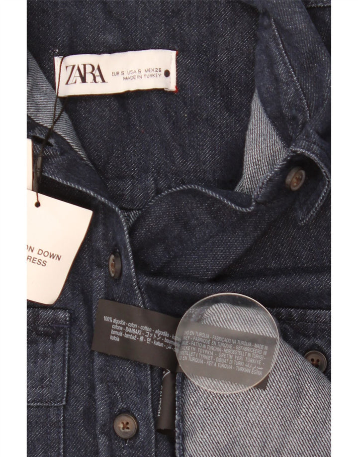 Zara Dame Denim Kjole UK 10 Lille Blå Bomuld