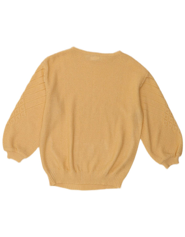 Vintage Dame Boat Neck Jumper Sweater UK 12 Medium Yellow