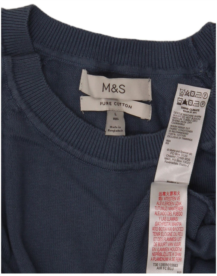 Marks & Spencer Herre Boat Neck Jumper Sweater Stor Blå Bomuld