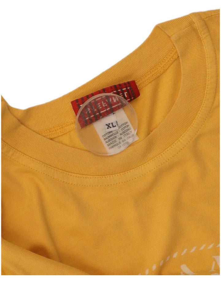 Stefanel Herre Grafisk T-Shirt Top XL Gul Bomuld