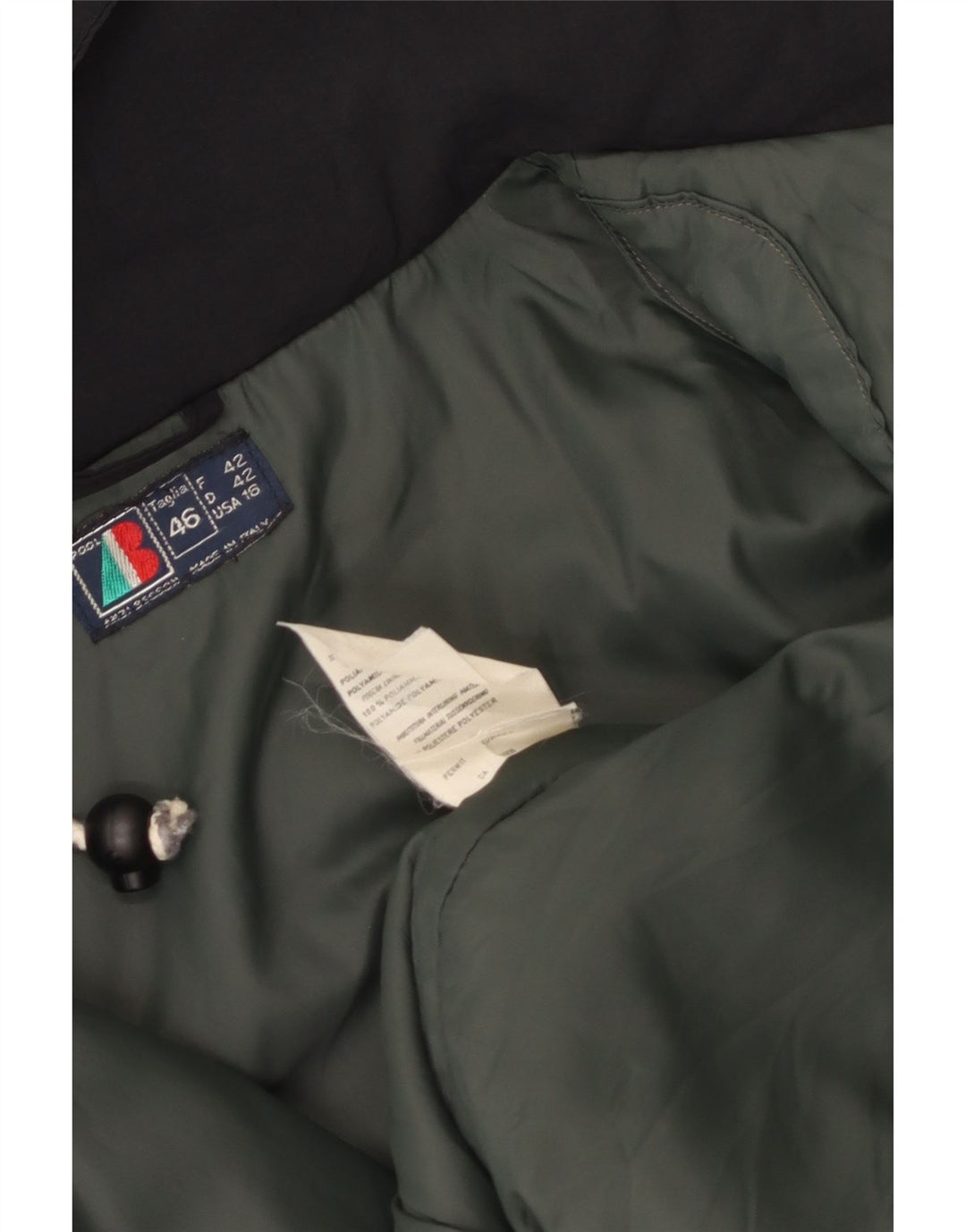 VINTAGE Dame Oversized hættejakke IT 46 Stor sort nylon