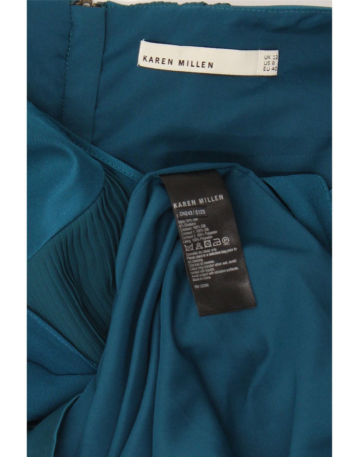 Karen Millen Dame 3/4 ærmer Shift Dress UK 12 Medium Blue Silk