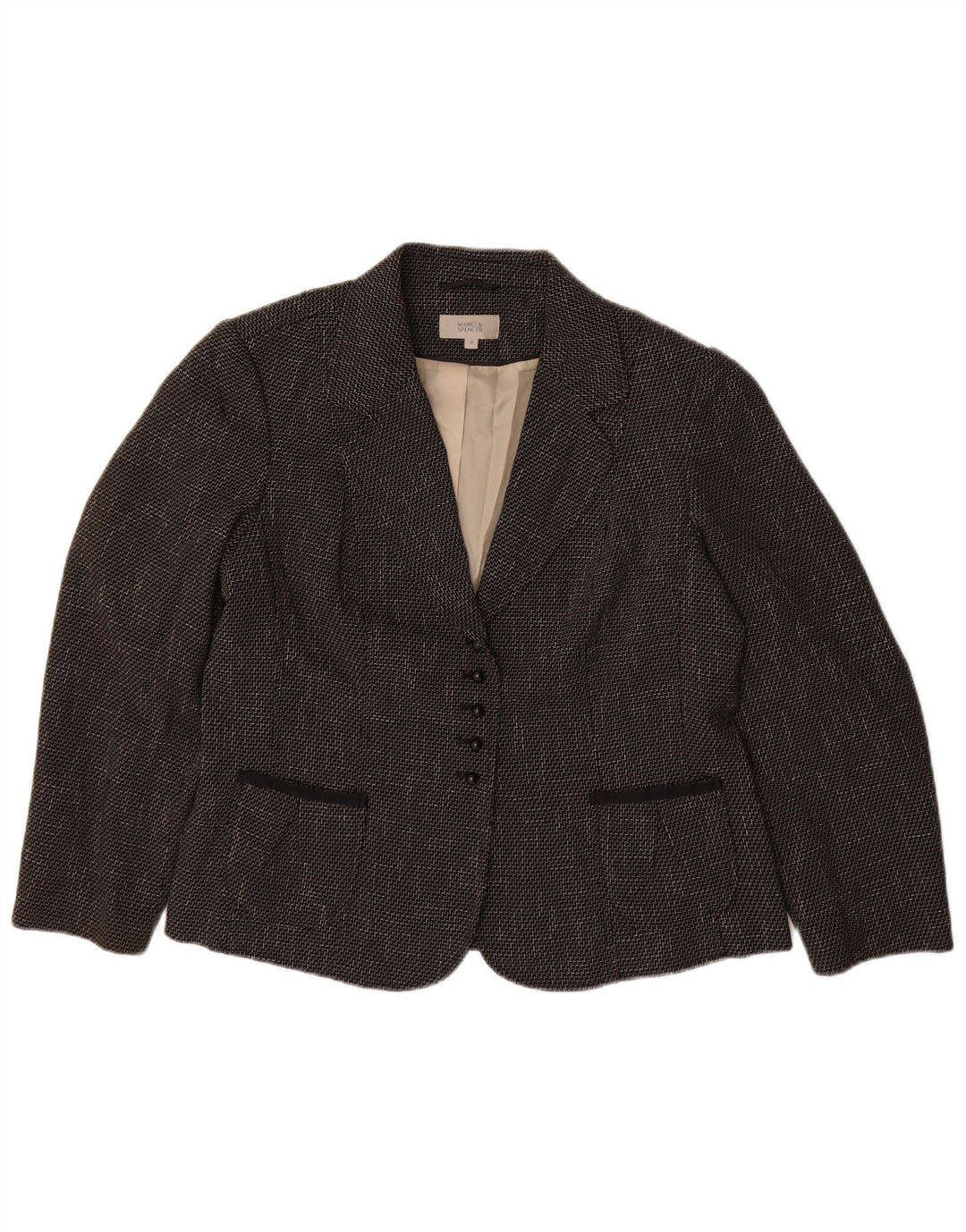 Marks & Spencer Dame 5 Button Blazer Jacket UK 18 XL Sort Chevron