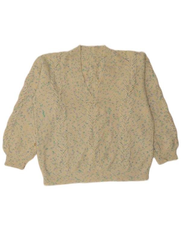 VINTAGE Dame V-hals sweater UK 18 XL Beige Flecked