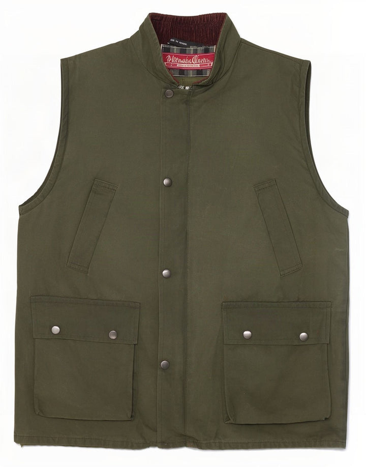 Vintage Herre Utility Gilet UK 38 Medium Khaki Cotton