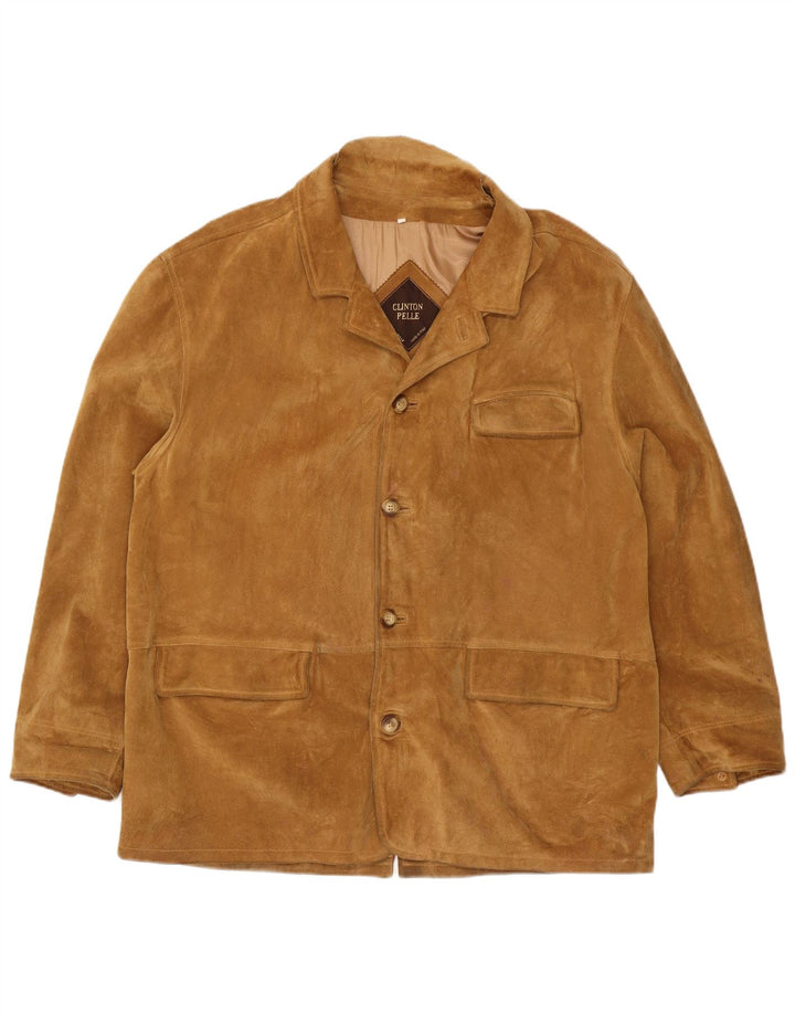 Vintage herre 4 knap ruskind blazerjakke IT 56 3XL Beige