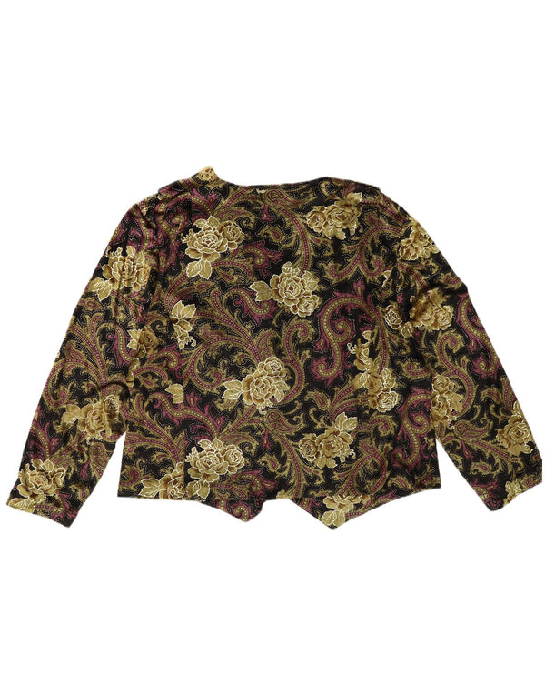 Vintage Dame Dobbeltradet Cardigan Top IT 48 XL Sort Paisley Acetate