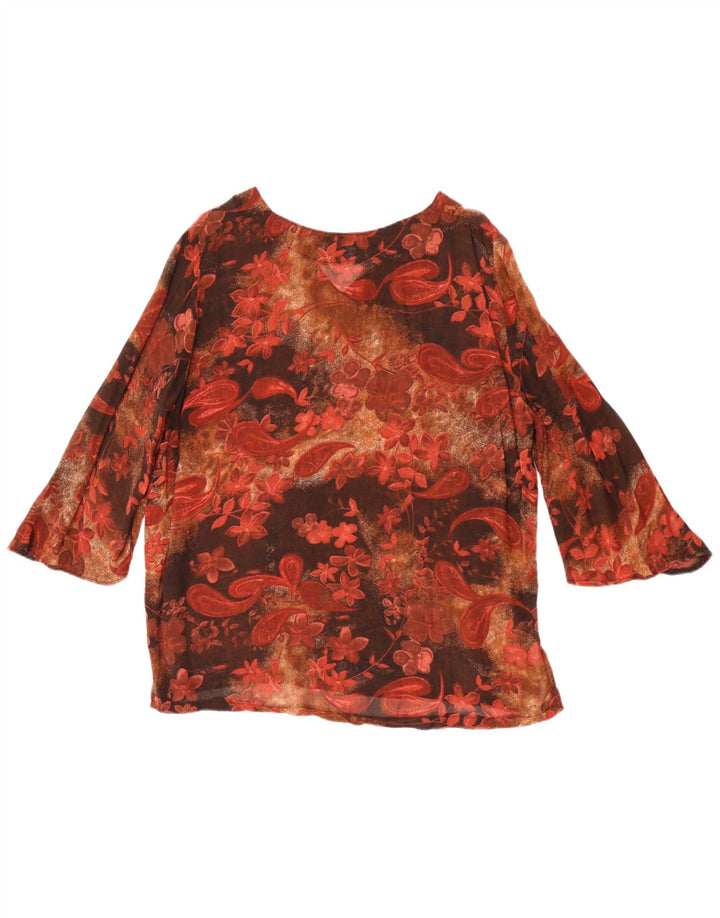Vintage Dame 3/4 ærmet Tunika Top UK 14 Medium Brun Paisley