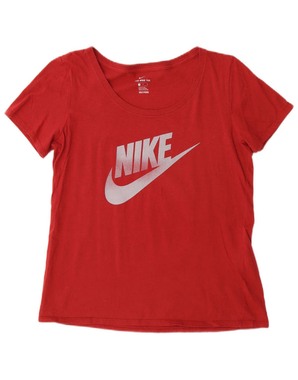 NIKE Womens Athletic Cut Graphic T-Shirt Top UK 14 Medium Red Cotton