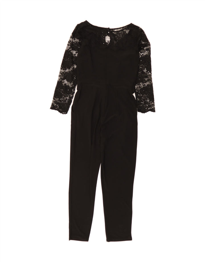 WALLIS Womens See Through Long Sleeve Jumpsuit UK 8 Small  Black Floral Vintage Wallis and Second-Hand Wallis from Messina Hembry 