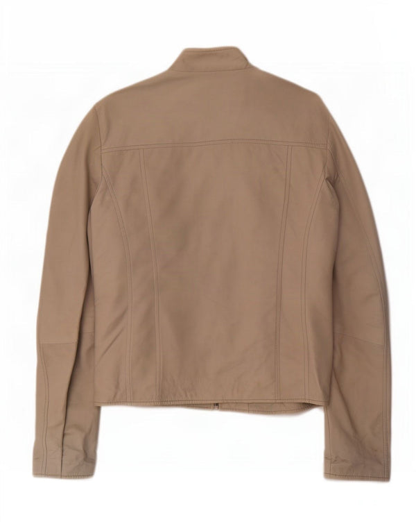Vintage Womens Leather Jacket IT 52 2XL Beige