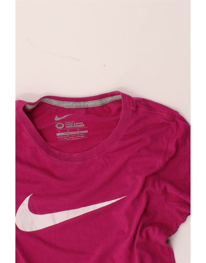 NIKE Womens Slim Fit Graphic T-Shirt Top UK 12 Medium Pink Vintage Nike and Second-Hand Nike from Messina Hembry 