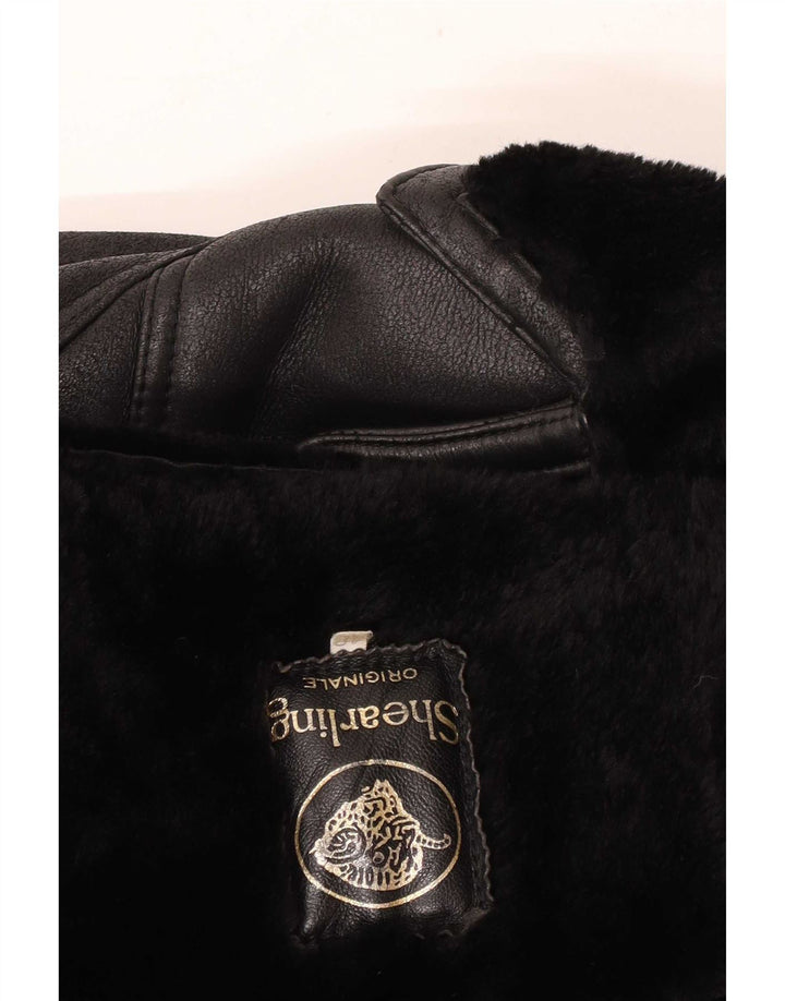 Vintage Dame Loose Fit Shearling Jacket EU 48 2XL Sort Klassisk