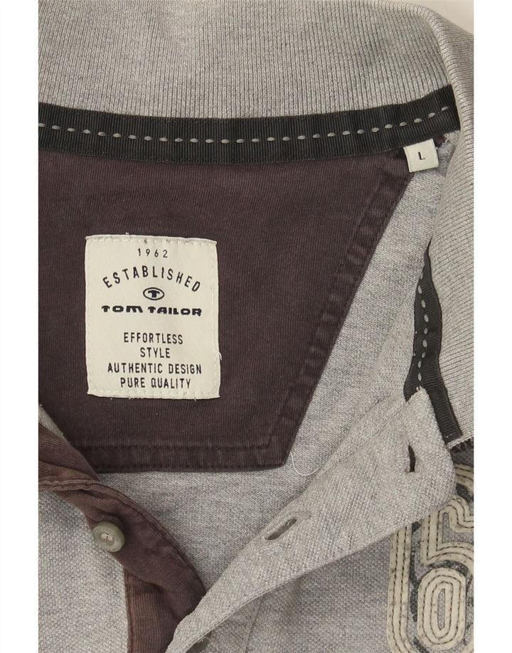 TOM TAILOR Mens Graphic Polo Shirt Large Grey Cotton Vintage Tom Tailor and Second-Hand Tom Tailor from Messina Hembry 