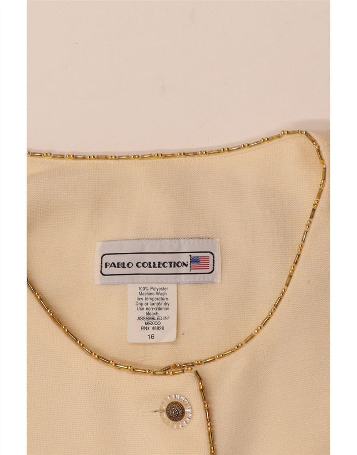 Vintage Dame 5 Button Blazer Jacket UK 16 Large Off White Polyester