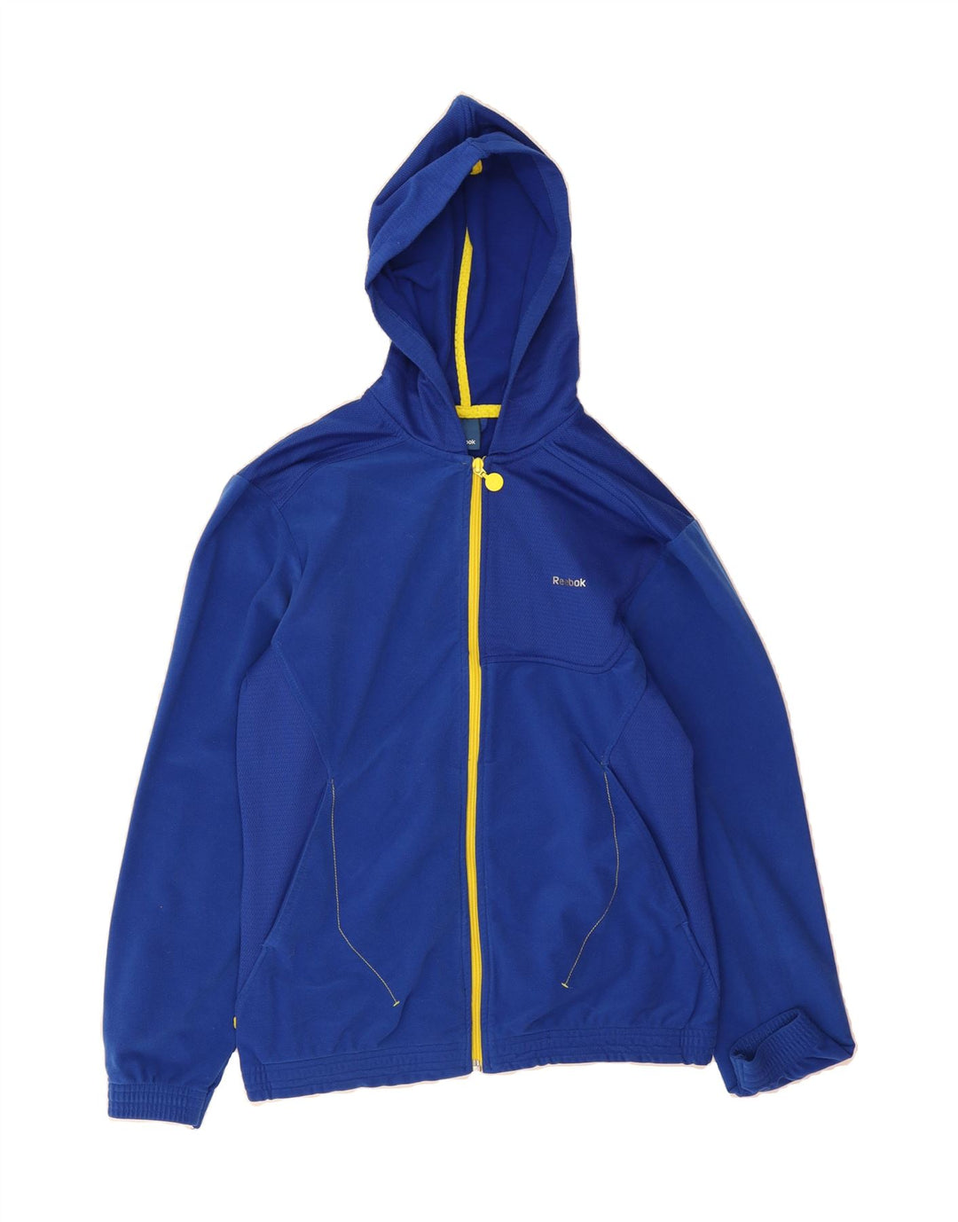 REEBOK Boys Graphic Zip Hoodie Sweater 13-14 Years Blue Polyester Vintage Reebok and Second-Hand Reebok from Messina Hembry 