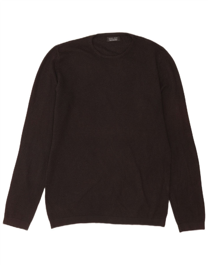Zara Herre Crew Neck Jumper Sweater Medium Sort Akryl