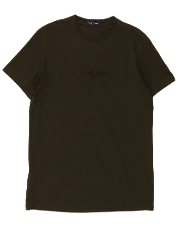FRED PERRY Herre grafisk T-shirt Top Lille Khaki Bomuld