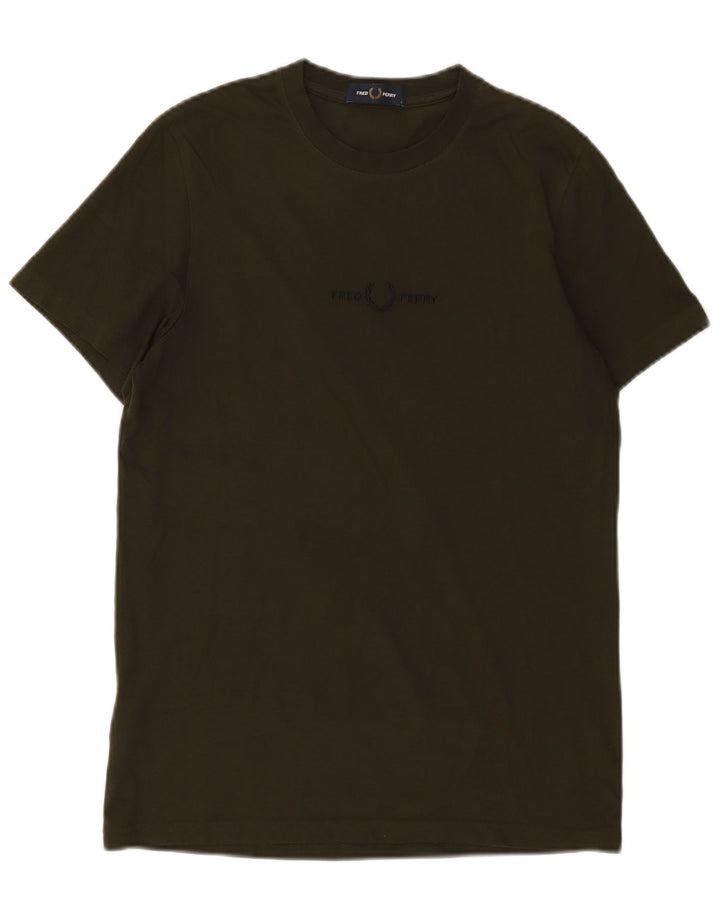 FRED PERRY Herre grafisk T-shirt Top Lille Khaki Bomuld