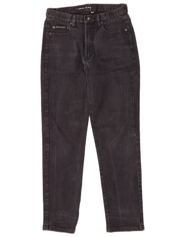 Dkny kvinders højtaljede koniske jeans US 10 Large W28 L29 sort bomuld