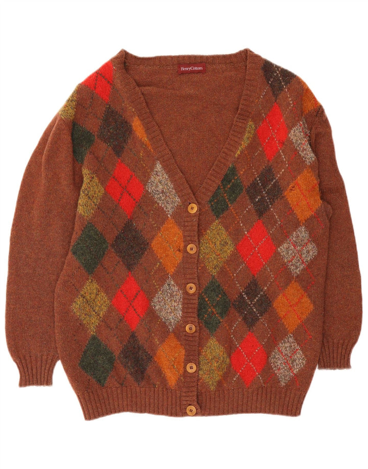 Henry Cottons Dame Cardigan Sweater IT 46 Large Brown Argyle/Diamond