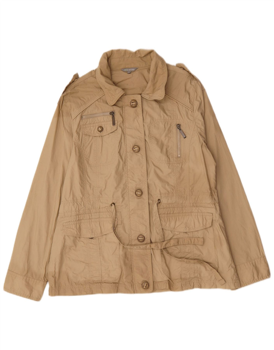 Marks & Spencer Dame Military Utility Jacket UK 16 Stor Beige Bomuld