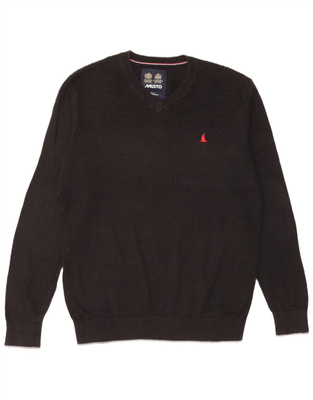 Musto Herre V-hals sweater Medium Sort Bomuld