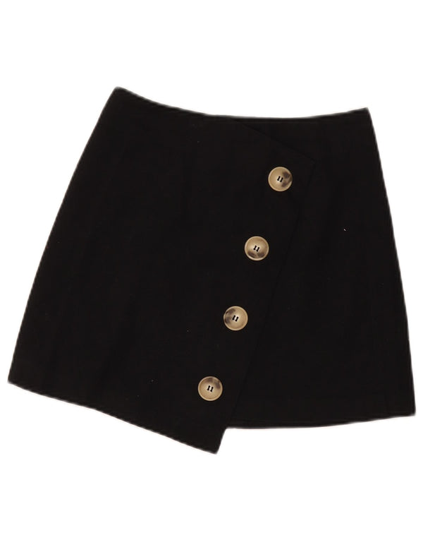 Topshop Kvinder slå-om nederdel UK 6 XS W26 Sort Bomuld