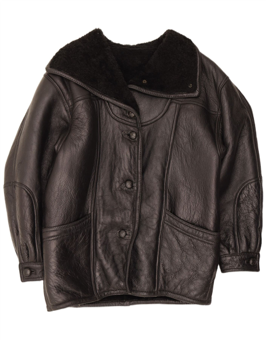 Vintage Dame Shearling Jacket UK 16 Large Black