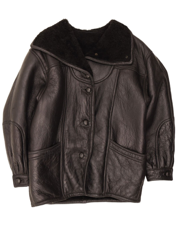Vintage Dame Shearling Jacket UK 16 Large Black