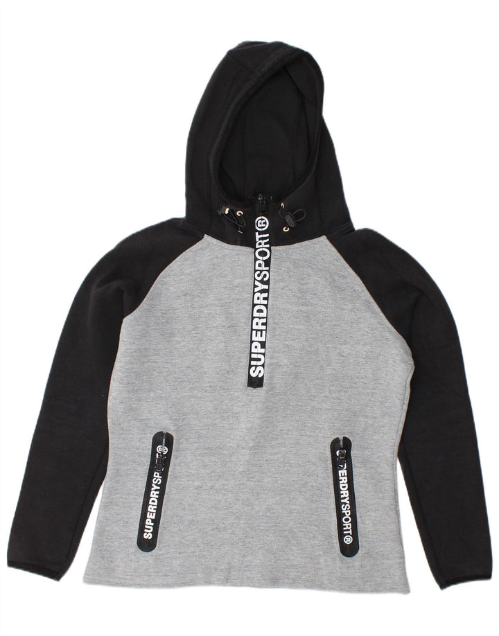 SUPERDRY Grafisk hættetrøje til kvinder UK 14 Medium Grey Colourblock