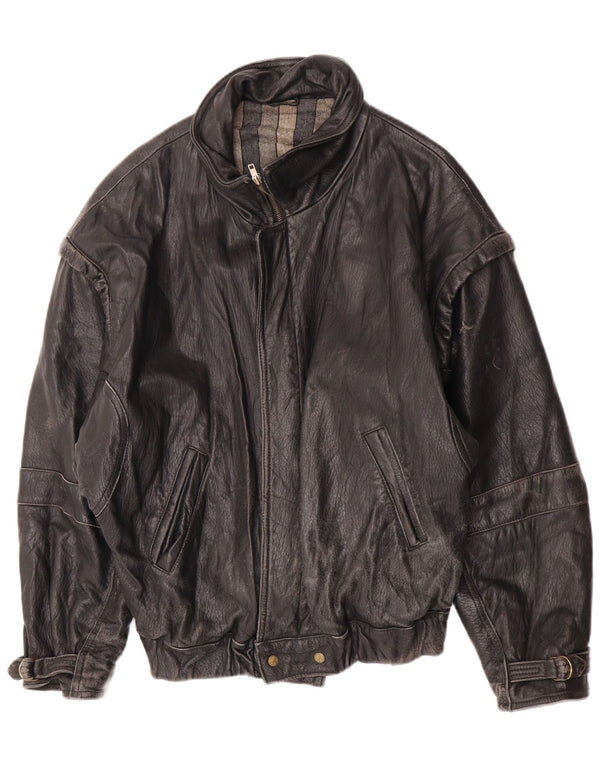 Vintage dame læderjakke IT 52 2XL sort læder