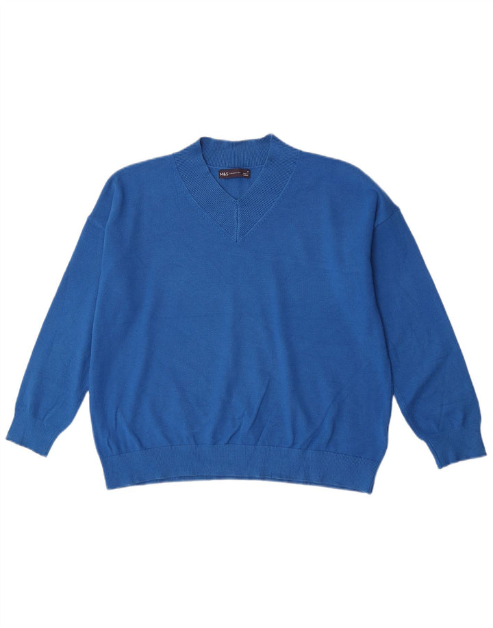 Marks & Spencer Dame V-hals sweater UK 14 Medium Blue Viscose