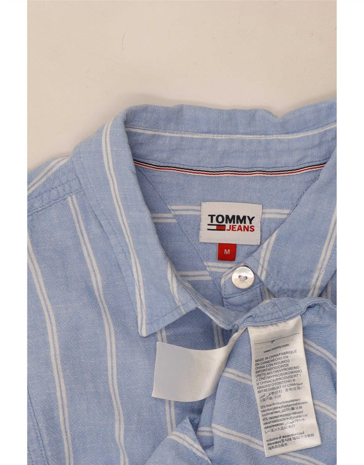 Tommy Hilfiger Womens Crop Front Tie Shirt UK 14 Mellem blå stribet linned