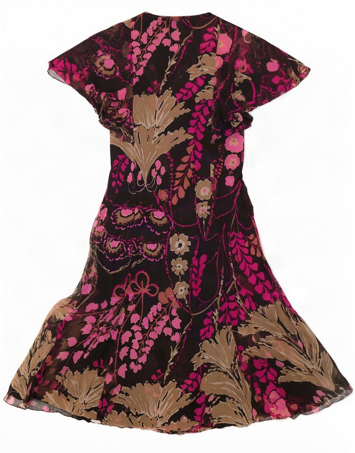 Vintage Dame A-Line Kjole IT 46 Stor Sort Blomster
